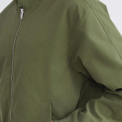Men's Green Bomber Jacket Stand Collar Casual Zip