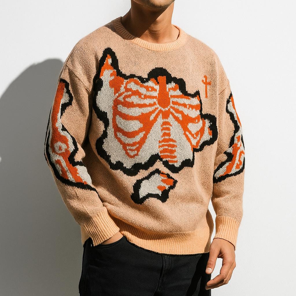 Men's Rib Cage Jacquard Knit Sweater Oversized Streetwear