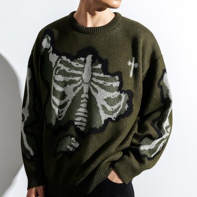 Men's Rib Cage Jacquard Knit Sweater Oversized Streetwear
