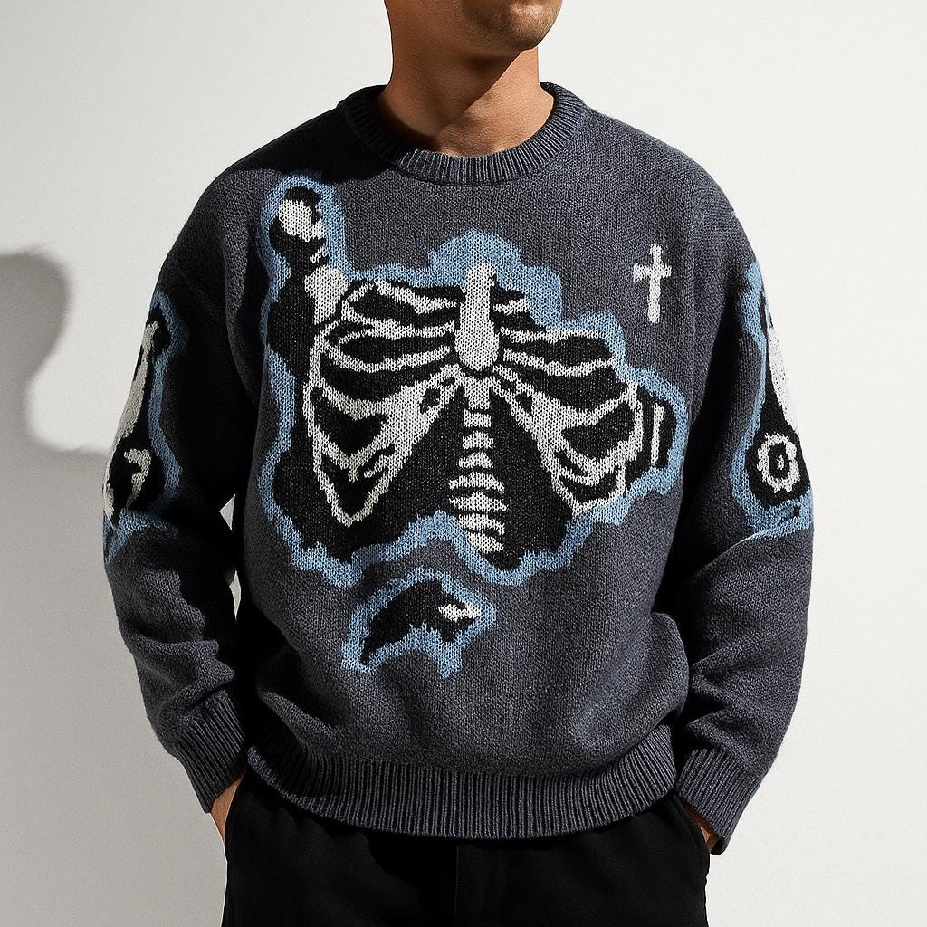 Men's Rib Cage Jacquard Knit Sweater Oversized Streetwear