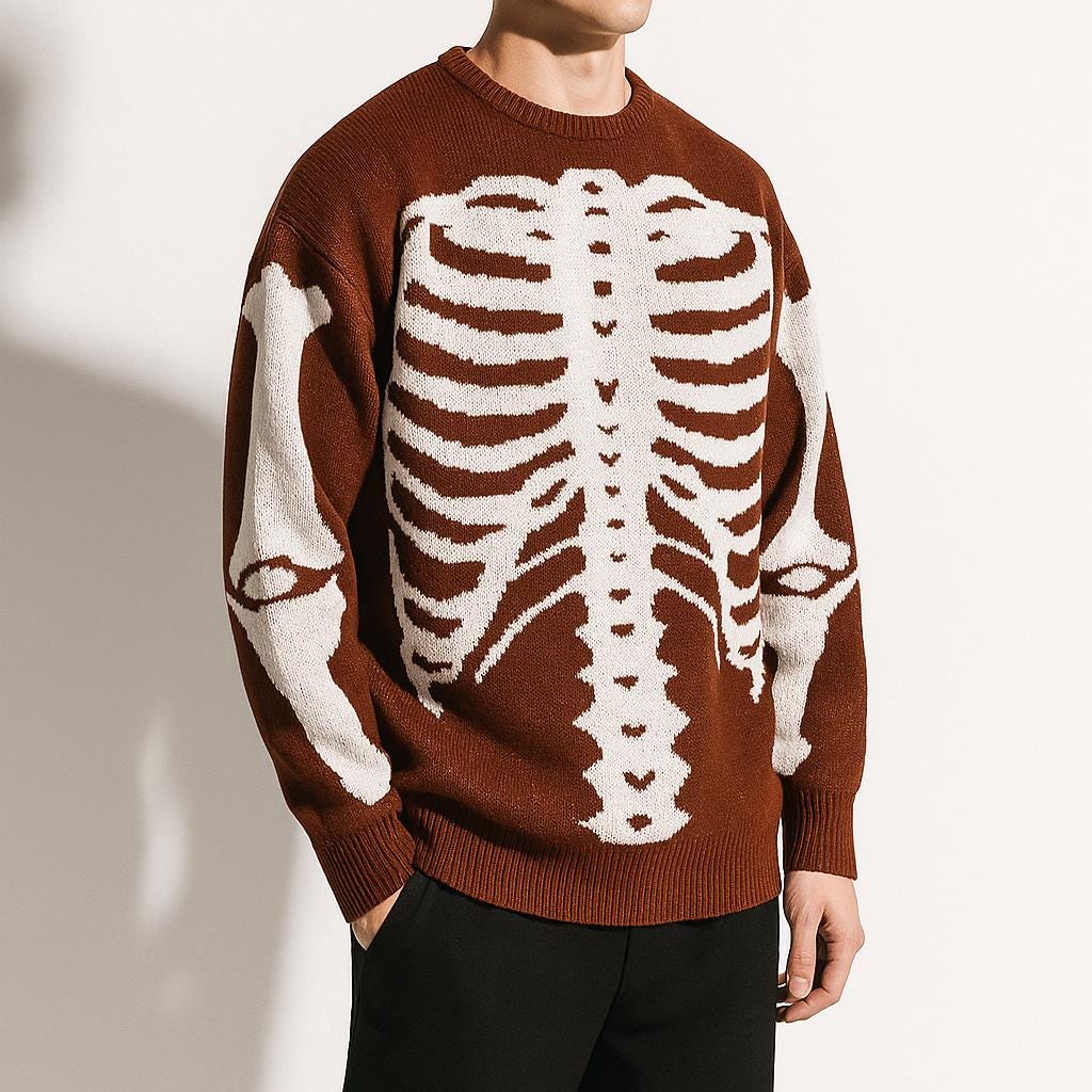 Men’s Skeleton Pattern Knit Pullover Sweater Rib Cage