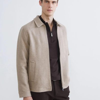 Men's Beige Wool Blend Jacket Minimalist Winter Coat