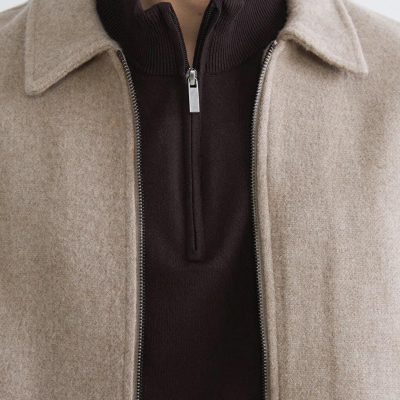 Men's Beige Wool Blend Jacket Minimalist Winter Coat