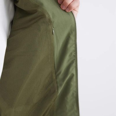 Men's Green Bomber Jacket Stand Collar Casual Zip
