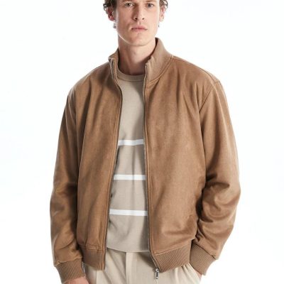 Men's Suede Bomber Jacket: Plush Lined Trucker Coat