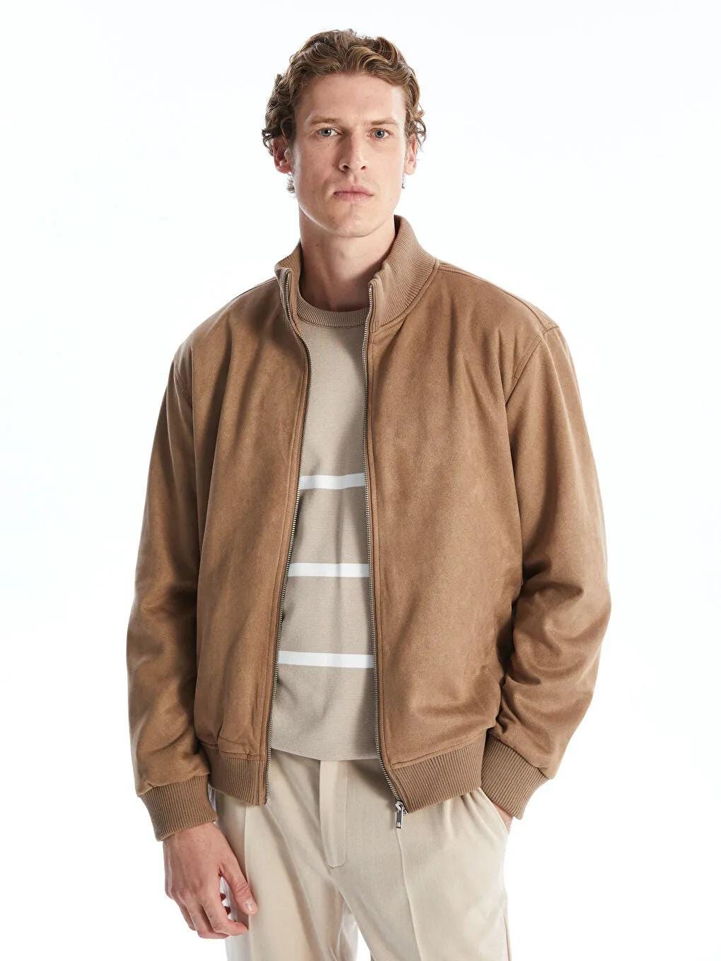 Men's Suede Bomber Jacket: Plush Lined Trucker Coat