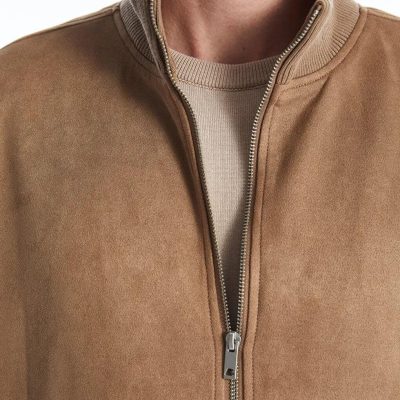 Men's Suede Bomber Jacket: Plush Lined Trucker Coat