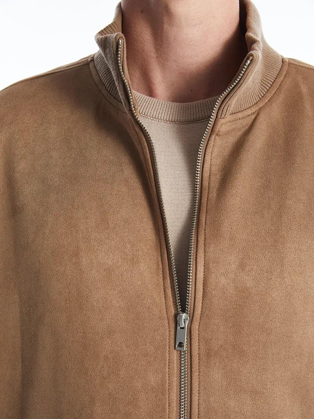Men's Suede Bomber Jacket: Plush Lined Trucker Coat