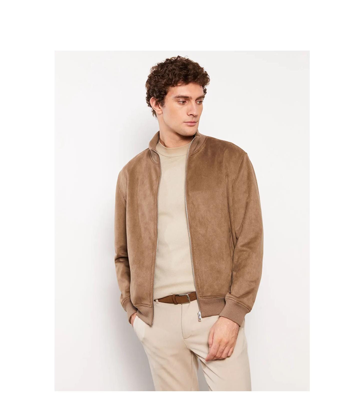 Men's Suede Bomber Jacket: Plush Lined Trucker Coat