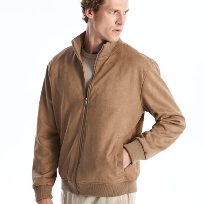 Men's Suede Bomber Jacket: Plush Lined Trucker Coat